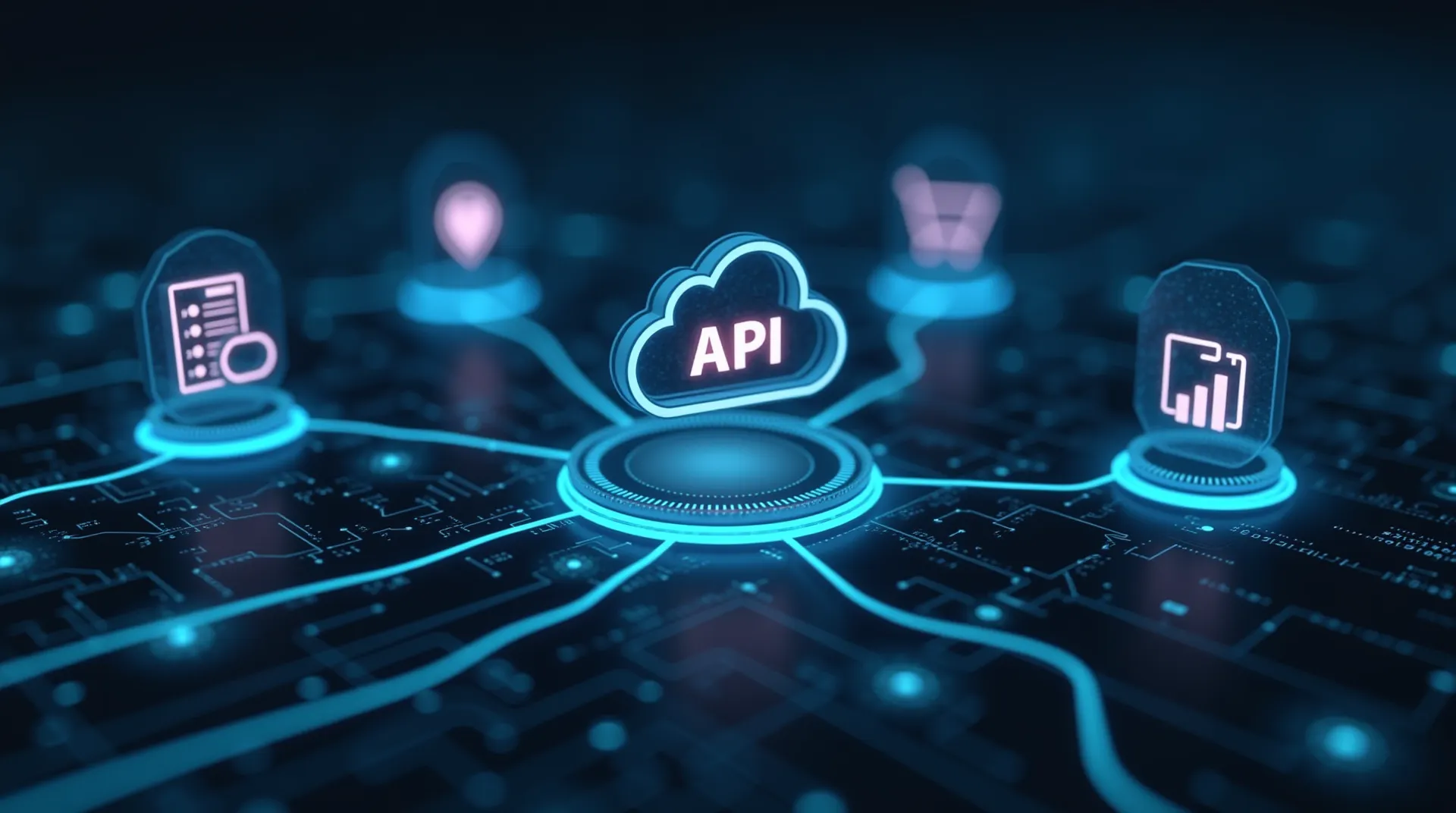 Diagramme montrant différentes applications connectées via des API