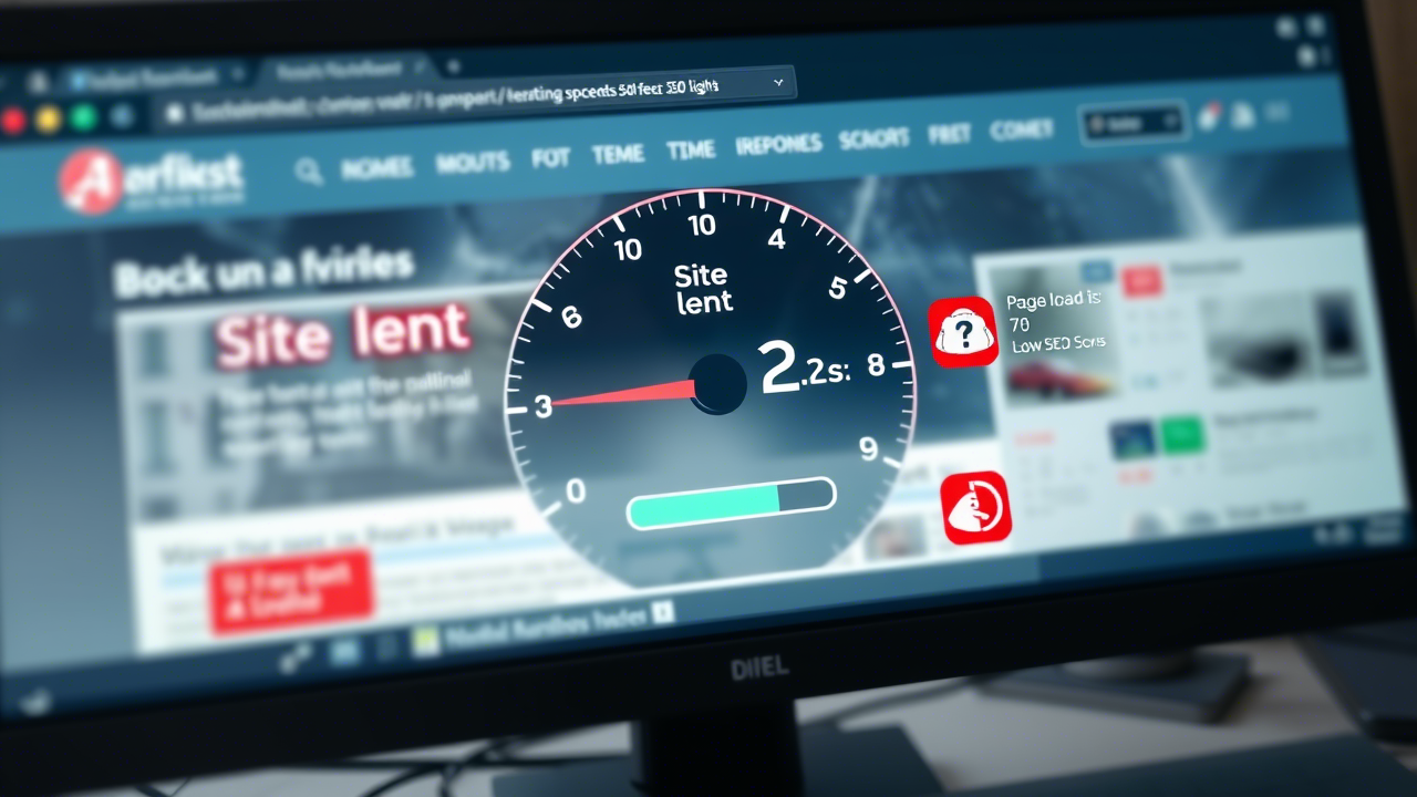 Un indicateur de vitesse de site web dans le rouge, symbolisant la lenteur.