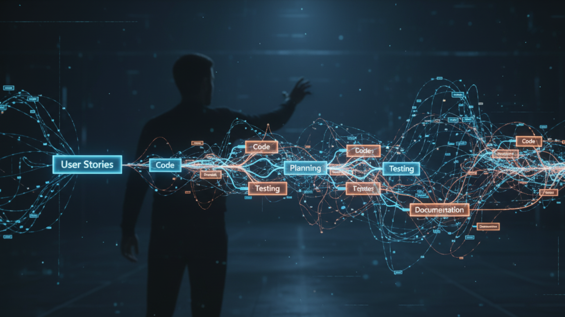 Développeur orchestrant des flux de données et des agents IA