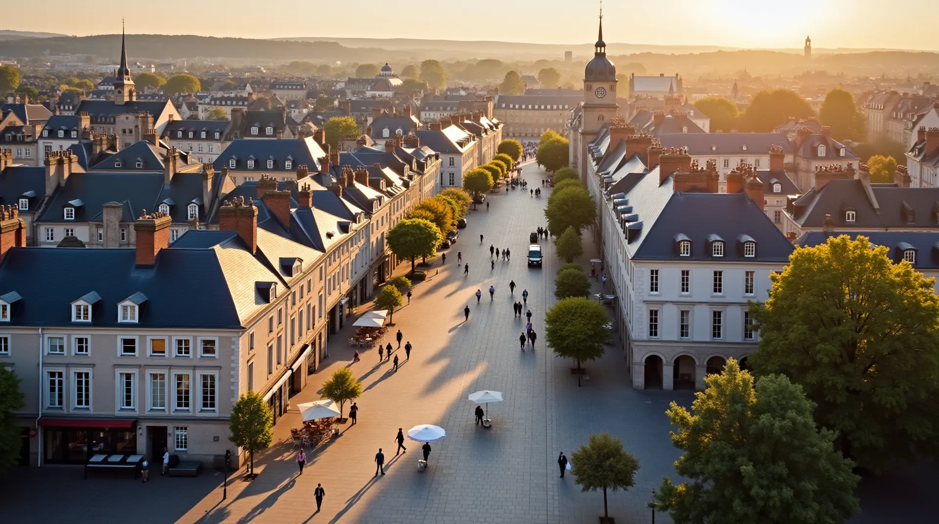 Vue sur le centre-ville de Rennes pour un projet de développement web.